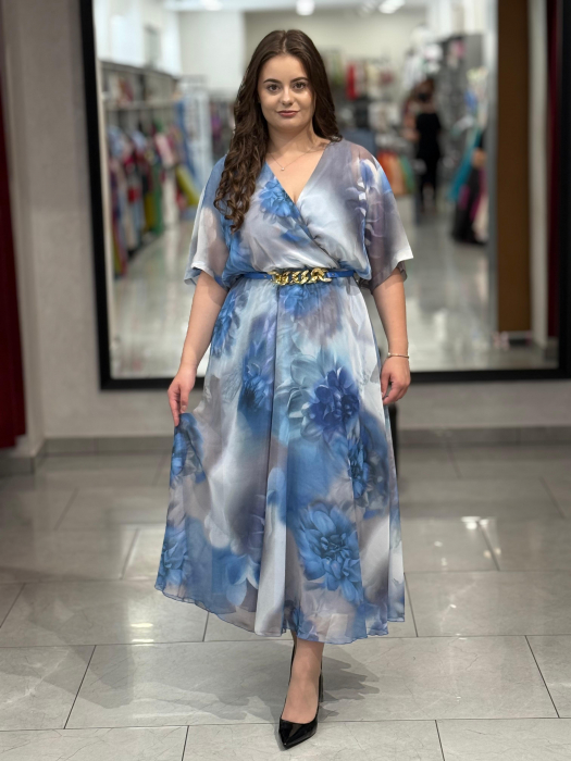 Rochie midi albastra cu print floral mod. 18016 [1]