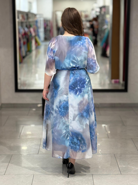 Rochie midi albastra cu print floral mod. 18016 [4]