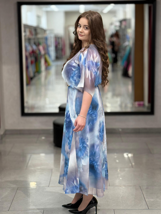 Rochie midi albastra cu print floral mod. 18016 [3]