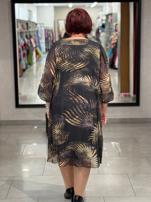 Rochie neagra cu pliseu si print floral mod. 11292 [3]