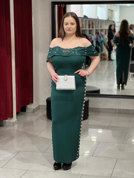 Rochie midi verde cu decor de perle 2635 [1]