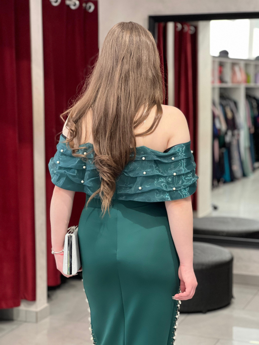 Rochie midi verde cu decor de perle 2635 [4]