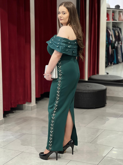Rochie midi verde cu decor de perle 2635 [3]