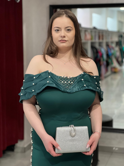 Rochie midi verde cu decor de perle 2635 [2]