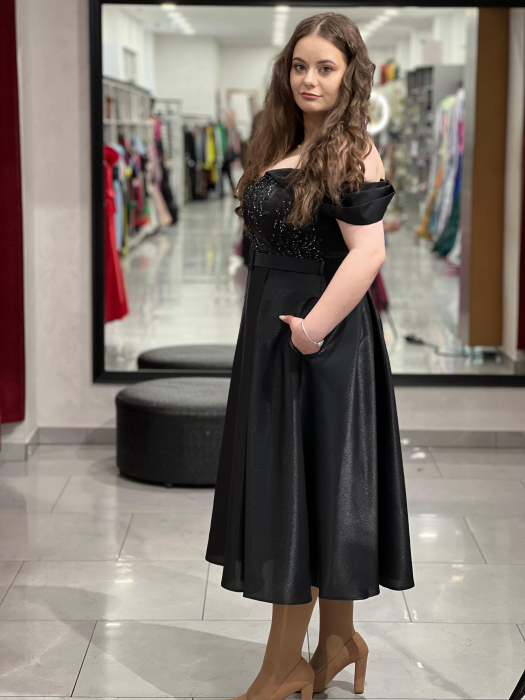 Rochie midi neagra în cloș 6373 [3]