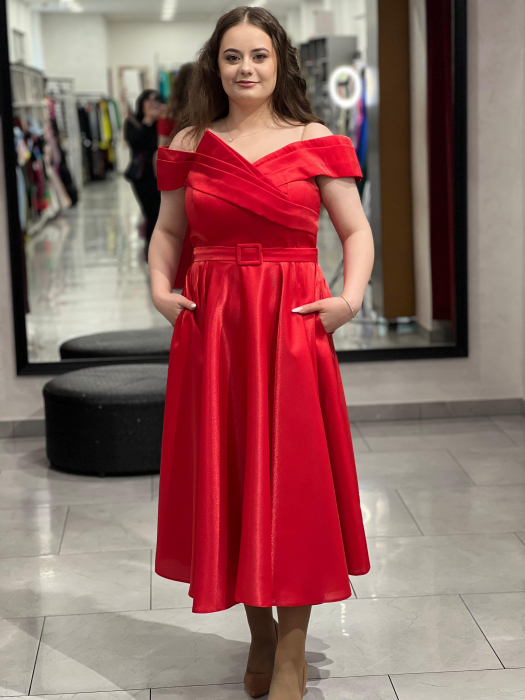 Rochie midi rosie evazata [1]