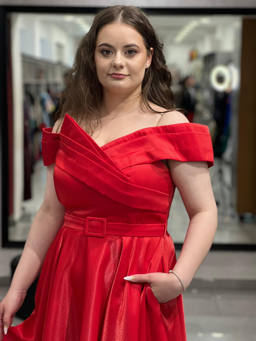 Rochie midi rosie evazata [2]