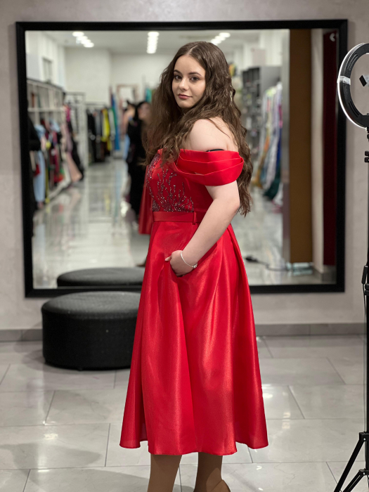 Rochie midi rosie în cloș 6373 [3]