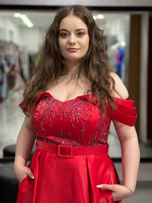Rochie midi rosie în cloș 6373 [2]