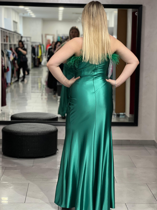 Rochie lunga verde lurex si pene [9]