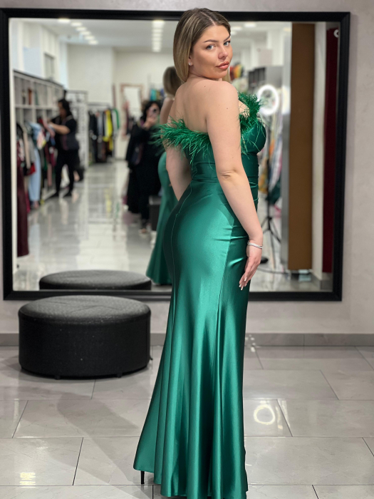 Rochie lunga verde lurex si pene [7]