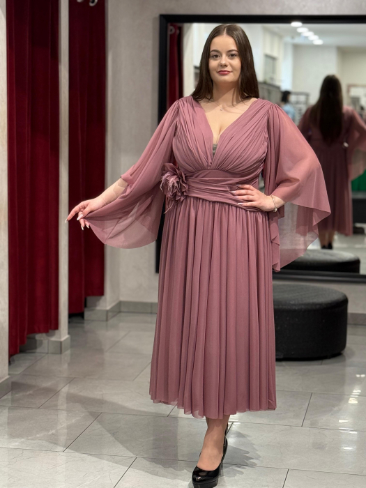 Rochie midi roz praf din voal [3]