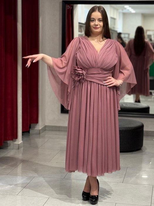 Rochie midi roz praf din voal [1]