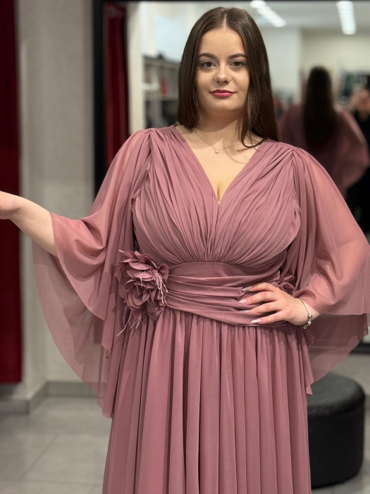 Rochie midi roz praf din voal [2]