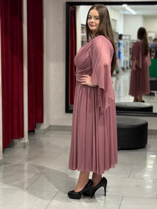 Rochie midi roz praf din voal [4]