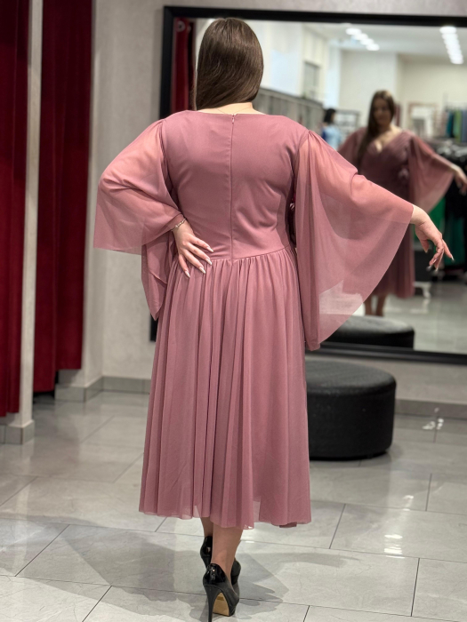 Rochie midi roz praf din voal [5]
