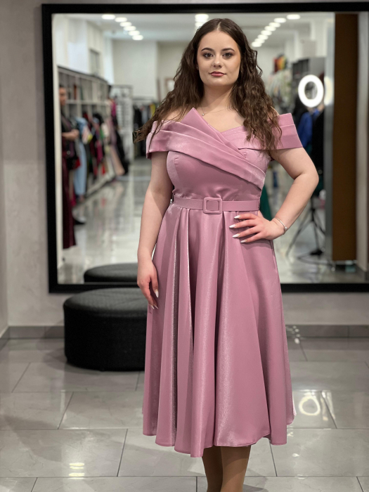 Rochie midi roz-praf evazata [1]