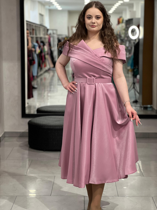 Rochie midi roz-praf evazata [2]