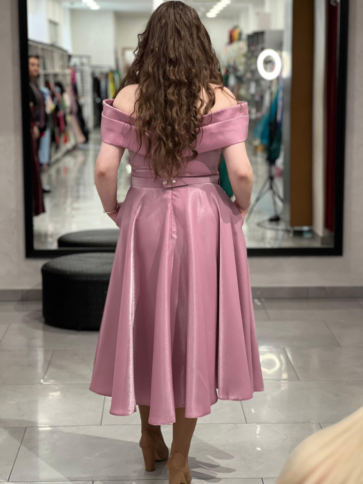Rochie midi roz-praf evazata [4]