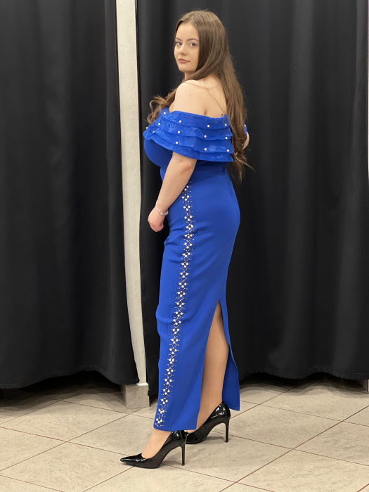 Rochie midi albastra cu decor de perle 2635 [2]