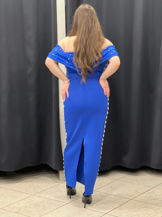Rochie midi albastra cu decor de perle 2635 [3]