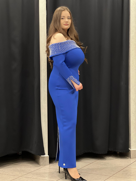 Rochie midi albastra cu maneci 9392 [2]