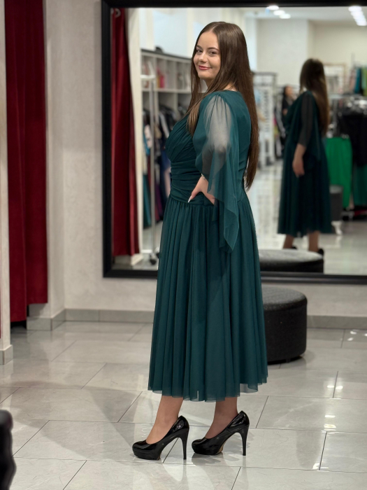 Rochie midi verde din voal [2]