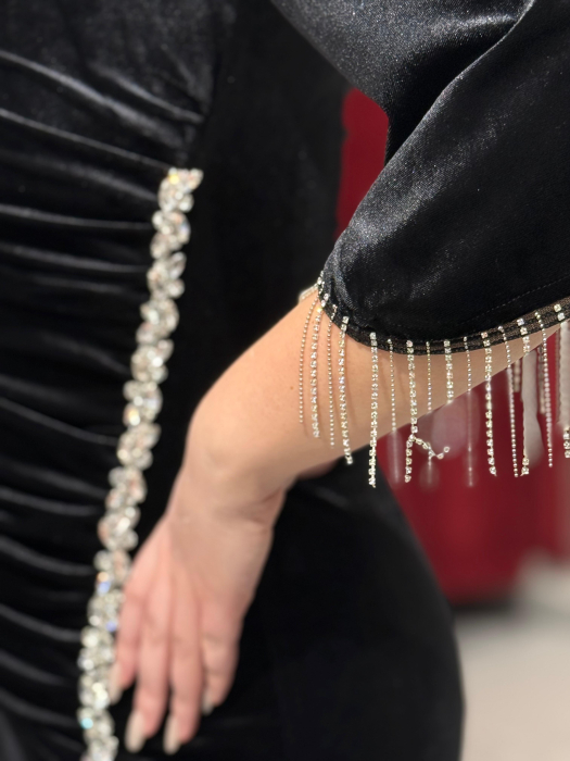 Rochie neagra catifea si franjuri 9451 [2]