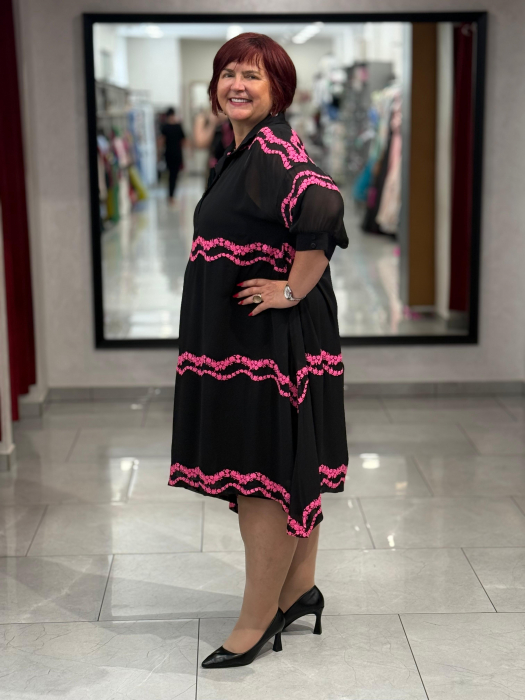 Rochie neagra cu dantela fucsia mod. 8936 [2]