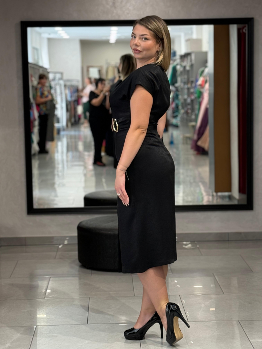 Rochie neagra satinata cu decor auriu [2]