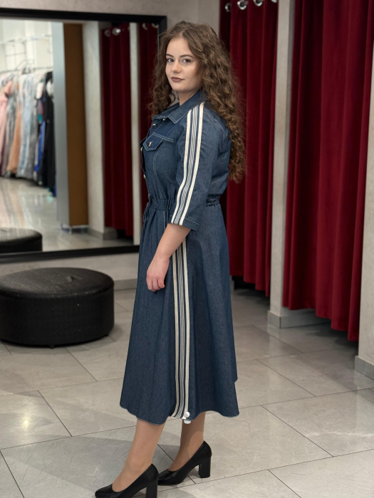 Rochie denim cu dungi pe maneca 7514 [3]