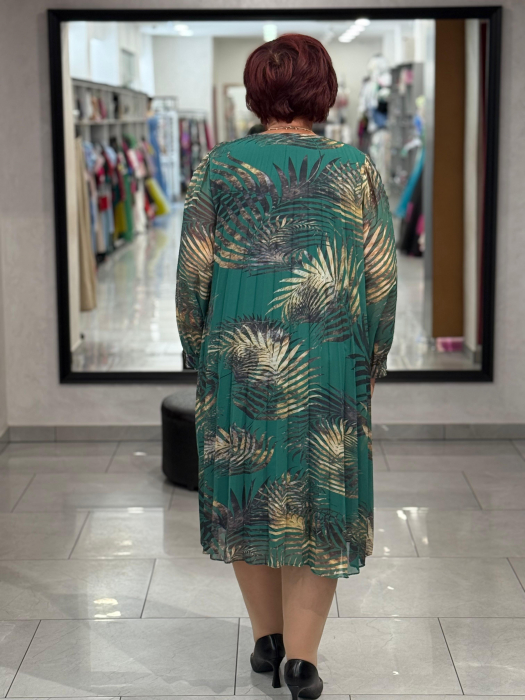 Rochie verde cu pliseu si print floral mod. 11292 [3]