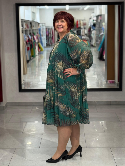 Rochie verde cu pliseu si print floral mod. 11292 [2]