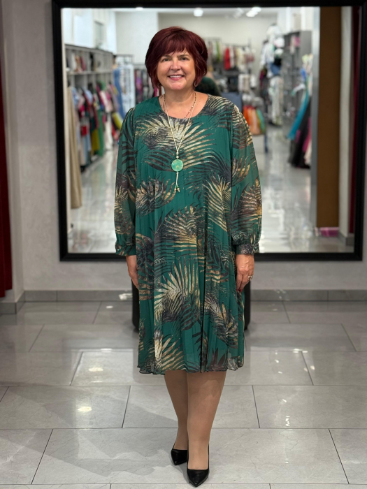 Rochie verde cu pliseu si print floral mod. 11292 [1]