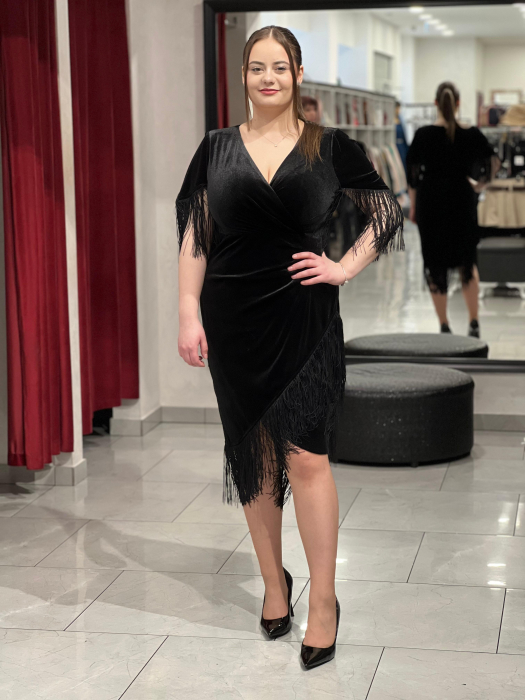 Rochie neagră de catifea cu franjuri 4260 [5]