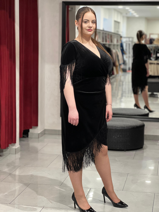 Rochie neagră de catifea cu franjuri 4260 [3]