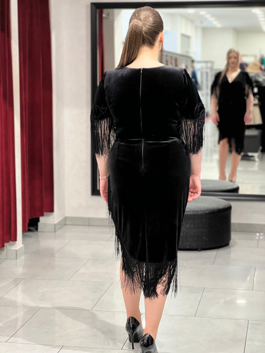 Rochie neagră de catifea cu franjuri 4260 [8]