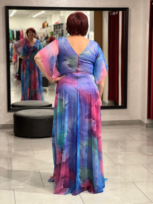 Rochie roz evazată din voal 2864 [4]