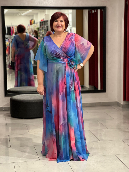 Rochie roz evazată din voal 2864 [2]