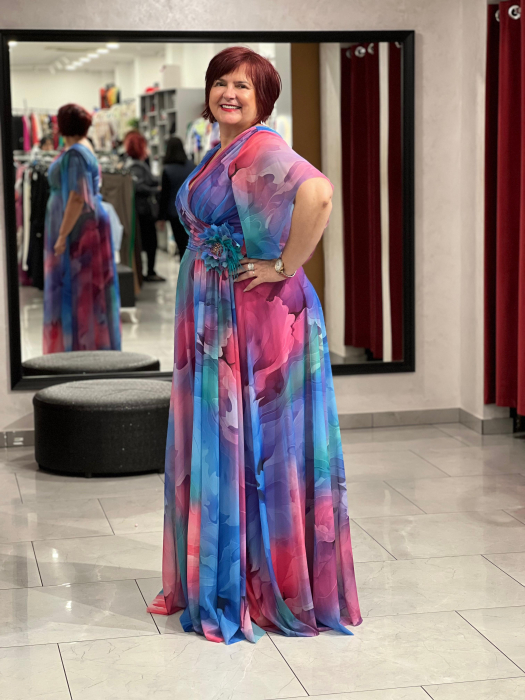 Rochie roz evazată din voal 2864 [3]