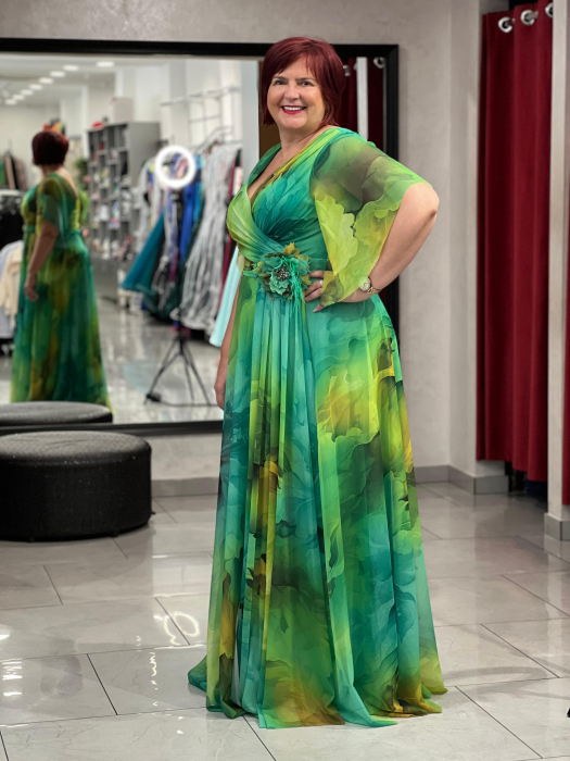 Rochie verde evazată din voal 2864 [2]