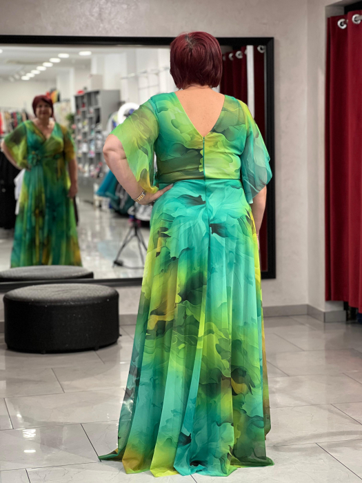 Rochie verde evazată din voal 2864 [3]