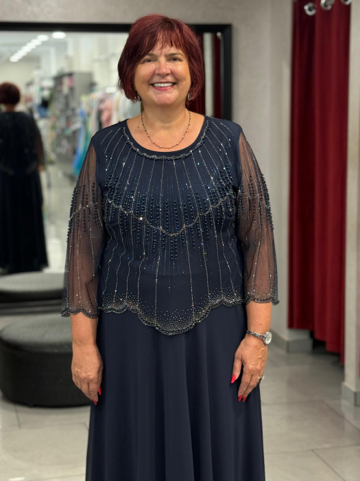 Rochie bleumarin lunga cu pelerina si strasuri mod. 12752 [2]