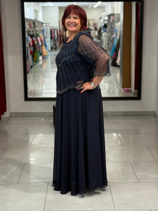 Rochie bleumarin lunga cu pelerina si strasuri mod. 12752 [3]