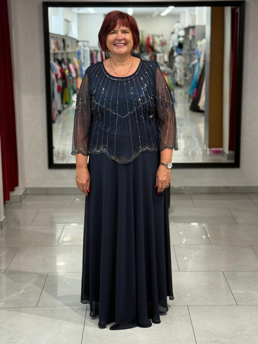 Rochie bleumarin lunga cu pelerina si strasuri mod. 12752 [1]