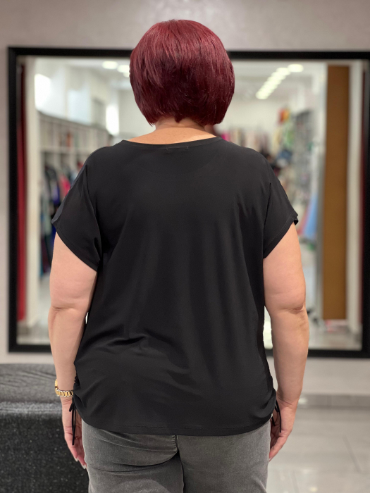 Tricou Emi negru cu model floral si dungi [3]