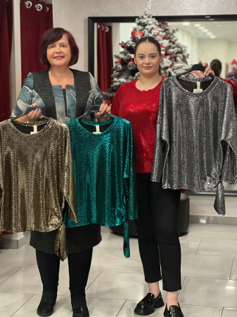 Bluză aurie marime universala cu paiete și accesoriu lateral cu fundă [3]