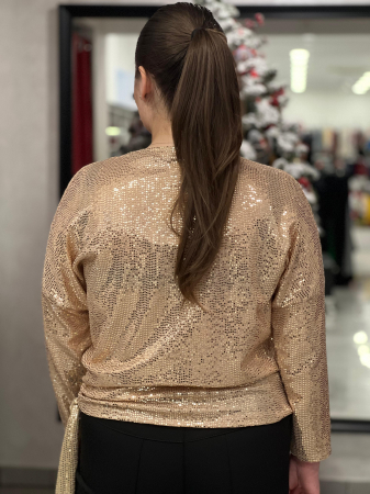 Bluză rose-gold marime universala cu paiete și accesoriu lateral cu fundă [2]