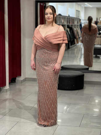 Rochie lunga roz cu franjuri 5867