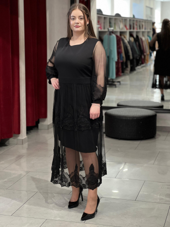 Rochie neagra tulle cu dantela Line